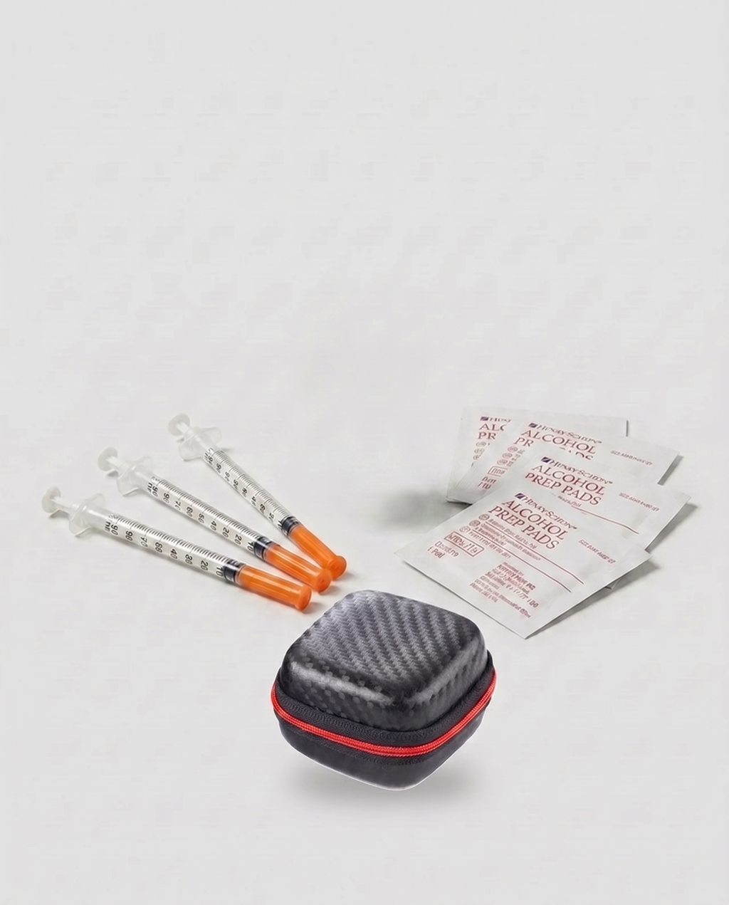 VNG lab kit: sterile syringes, alcohol prep pads and carbon carry case